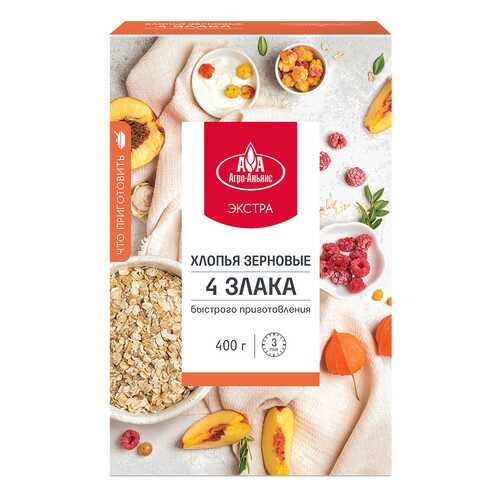 Хлопья Агро-Альянс Экстра 4 злака, 400 гр в Слата