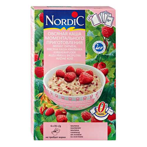 Овсяная каша Nordic моментального приготовления с малиной 210 г 6 шт*35 г в Слата