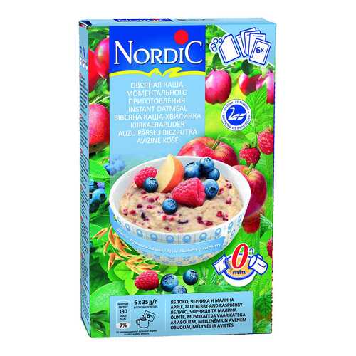 Овсяная каша Nordic с яблоками-черникой-малиной 35 г 6 пакетиков в Слата