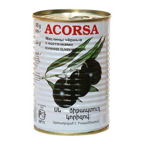 Маслины Acorsa черные крупные с косточкой 425 г в Слата