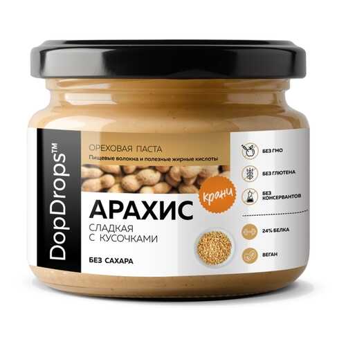 Арахисовая паста хрустящая DopDrops Кранч сладкая без сахара 250 г в Слата