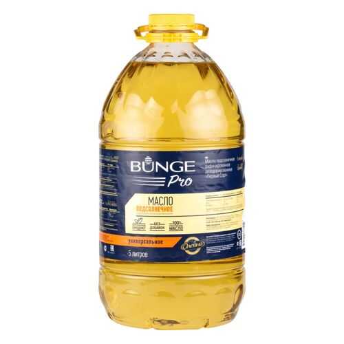 Масло подсолнечное рафинированное дезодорированное Bunge Pro универсальное первый сорт 5 л в Слата