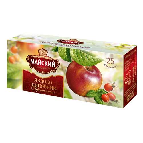 Чай черный Майский Яблоко и шиповник 25 пак в Слата