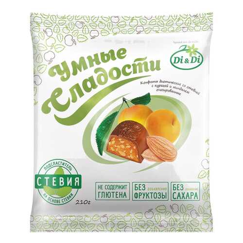 Конфеты со стевией Умные сладости с курагой и миндалем глазированные 210 г в Слата