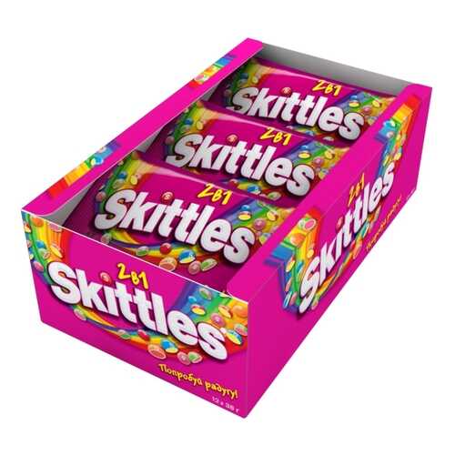 Освежающие конфеты Skittles 2в1 38 г 12 штук в Слата