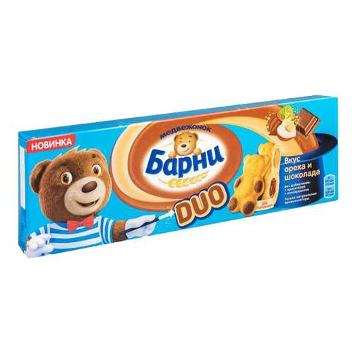 Пирожное бисквитное Барни duo вкус ореха и шоколада 150 г в Слата