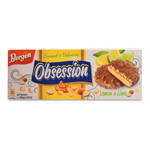 Печенье Bergen Obsession лимонное с карамелью, сухофруктами и орехами в шоколаде 140 г в Слата