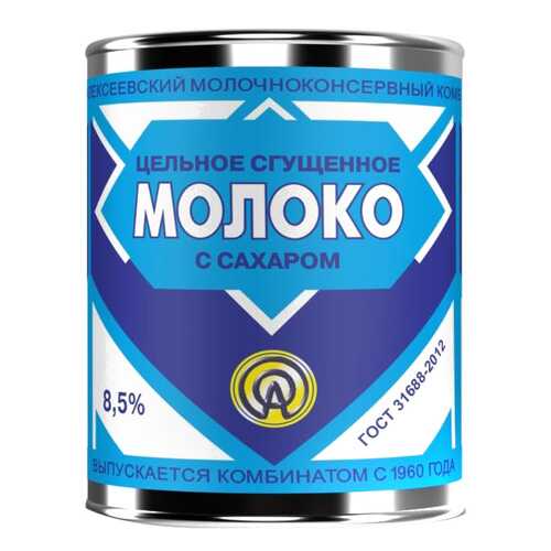 Молоко цельное сгущенное Алексеевское 8.5% с сахаром гост 380 г в Слата