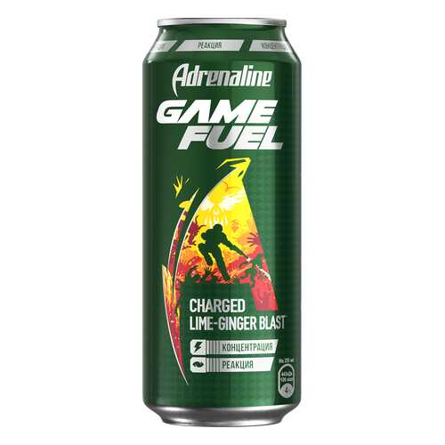 Энергетический напиток Adrenaline game fuel со вкусом имбиря и лайма ж/б 0.449 л в Слата